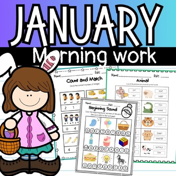 Preview of January morning math literacy activities work printable for K,1st,2nd,3rd