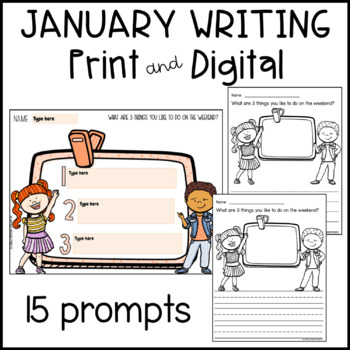 Preview of January writing prompts print and digital - PDF and Google Slides™
