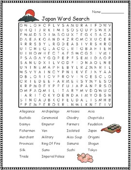 Preview of Japan Word Search Worksheet