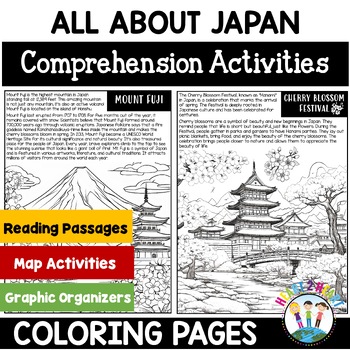 Preview of Japan Coloring Pages with Famous Landmarks Map Activities & Animals