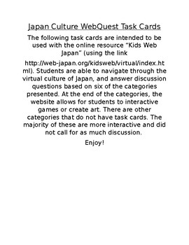Preview of Japan Culture WebQuest Task Cards