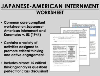 Preview of Japanese - American Internment worksheet - WWII - US History