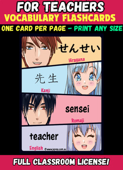 Preview of Japanese Anime Vocabulary Flashcards - SCHOOL WORDS & SUBJECTS set