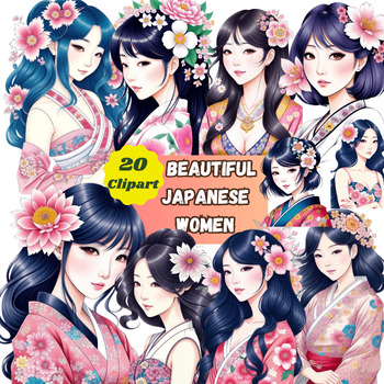 Preview of Japanese Beauty - Beautiful Japanese Women, Hair, Flowers Clipart PNG