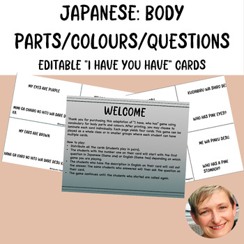 Preview of Japanese: Body Parts/Colours/Questions - editable "I have, you have" cards.