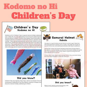Preview of Japanese Children's Day Festival Kodomo no Hi Comprehension Reading Booklet