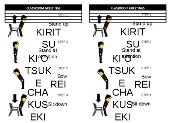 Preview of Japanese Classroom greetings - kiritsu, ki o tsuke, rei, chakuseki
