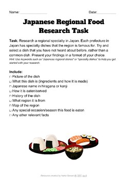 Preview of Japanese Culture Research Task, Secondary level (10 Different Topics)