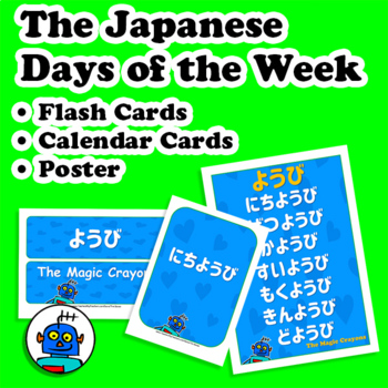 Preview of Japanese Flash Cards - Days of the Week Vocabulary, Calendar Cards, Poster
