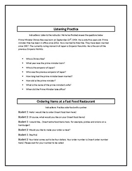 Preview of Japanese ESL Student Multi Activity Worksheet 2