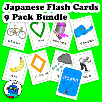 Preview of Japanese Flash Cards Bundle. Clothes, Shapes, Colors, Transport, Furniture, Food