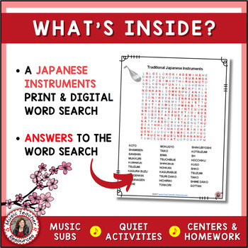 musical instruments japanese instruments word search by musicteacherresources