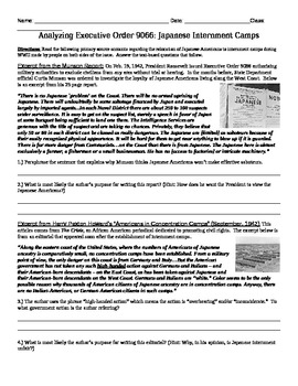 Preview of Japanese Internment Camps Common Core Text-based Answers Activity