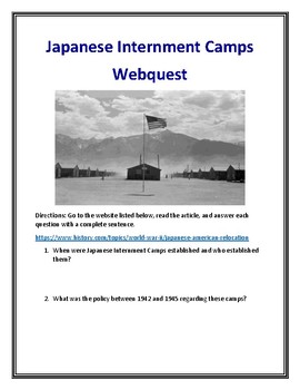 Preview of Japanese Internment Camps Webquest (With Answer Key!)