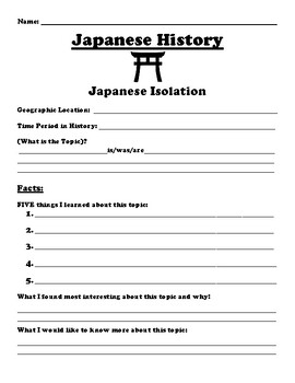 Preview of Japanese Isolation "5 FACT" Summary Assignment