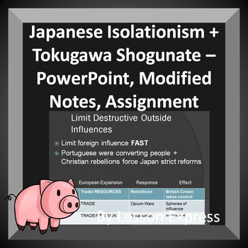 Preview of Japanese Isolationism and Tokugawa Shogunate -- PowerPoint, Notes + Assignment