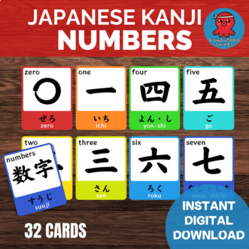 Preview of Japanese Kanji Number Flashcards, Japanese Word Wall, Japanese Card Activity