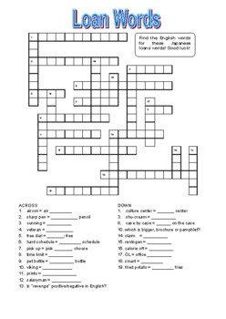 Preview of Japanese Katakana Loan Words Crossword Puzzle