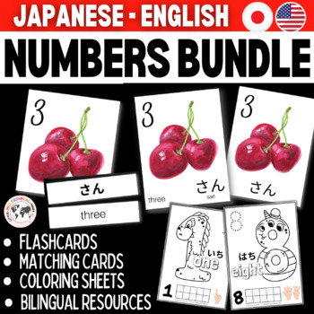 Preview of Japanese Numbers 1-10 Activities Bundle - Matching Cards & Coloring Worksheets