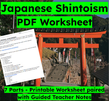 Preview of Japanese Shintoism 7 Part Printable PDF Worksheet Notes Japan Shinto Religion