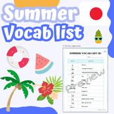 Japanese: Summer Vocabulary Sheet (Speaking & Listening activity)