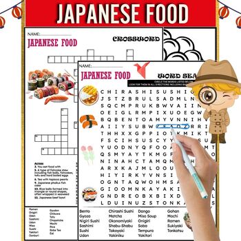 Preview of Japanese food Fun Worksheets ,Word Search ,Crosswords & Coloring Sheet