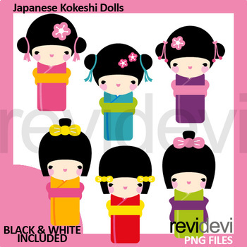 Preview of Japanese girls clip art, kokeshi dolls clipart