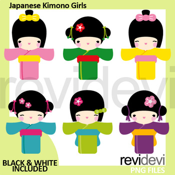 Preview of Japanese kimono girls clip art