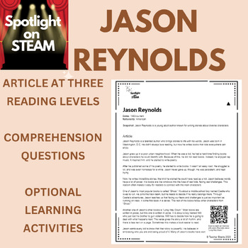 Preview of Jason Reynolds Leveled Article - Spotlight on STEAM with learning activities