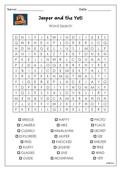 Jasper and the Yeti Word Search Activity by Grant Olsen by MsZzz Teach