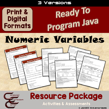 Preview of Java 3 Numeric Variables 3 Version Coding Activities & Assessments