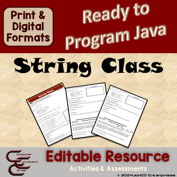 Preview of Java 4 String Class Editable Coding Activities & Assessments