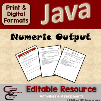 Preview of Java  Basics Numeric Output Editable Coding Activities & Assessments