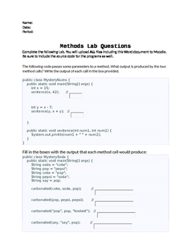 Preview of Java Programming - Methods Lab