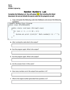 Preview of Java Programming - Random Numbers Lab