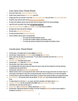 Preview of Java Quick Review Cheat Sheet