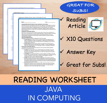 Preview of Java in Computing - Computer Worksheet - 100% Editable