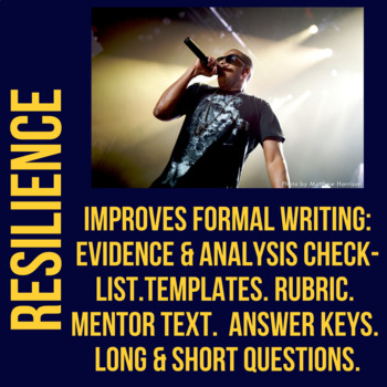 Preview of Jay-Z's Resilience- Evidence & Analysis- Listen, Short Answer, & Paragraph