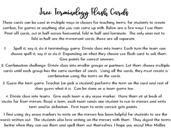 Preview of Jazz Dance Terminology and Movement Flash Cards