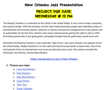 Preview of Jazz History Research Project - Black History Month, Louisiana History - Virtual