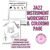 Jazz Instrument Worksheet & Coloring Page