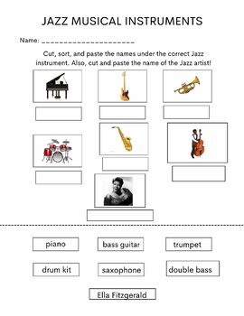 Preview of Jazz Instruments Worksheet or Quiz