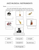 Jazz Instruments Worksheet or Quiz