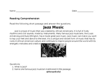 Preview of Jazz Language Arts Reading Comprehension elementary