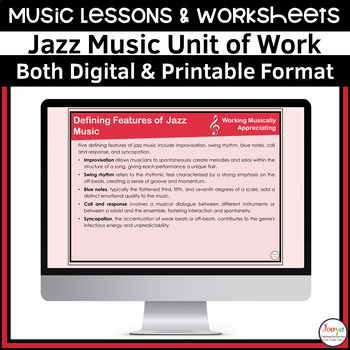 Preview of Jazz Music Appreciation & Listening Lessons, Activities & Worksheets