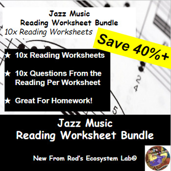 Preview of Jazz Music Chapter Reading Worksheet Bundle **Editable**