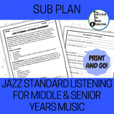 Jazz Standard Listening Music Sub Plan for Middle School a