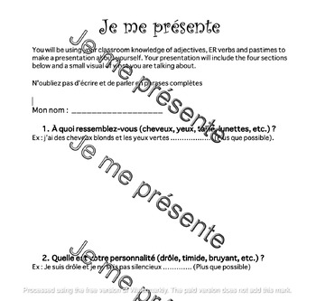 Preview of Je me présente - Adjectives and ER basic french presentation