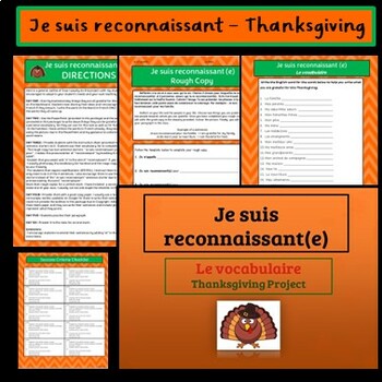 Preview of Je suis reconnaissant - French Thanksgiving Assignment