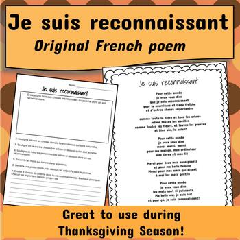 Preview of Je suis reconnaissant - Thanksgiving Original Poem in French